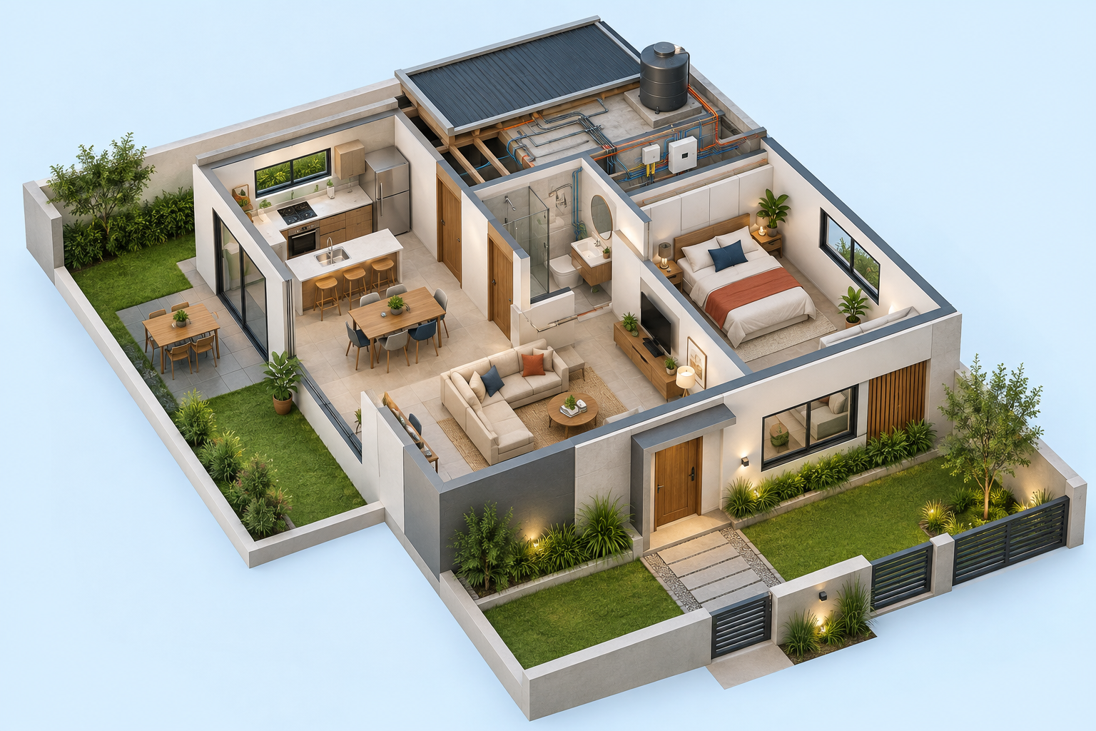 Casa seccionada con zonas interactivas